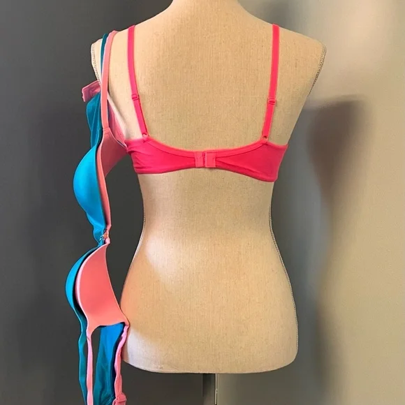Set of 3 Victoria’s Secret Pinks and Blue Women's Bra Set Lined Demi 36B - Picture 4 of 10